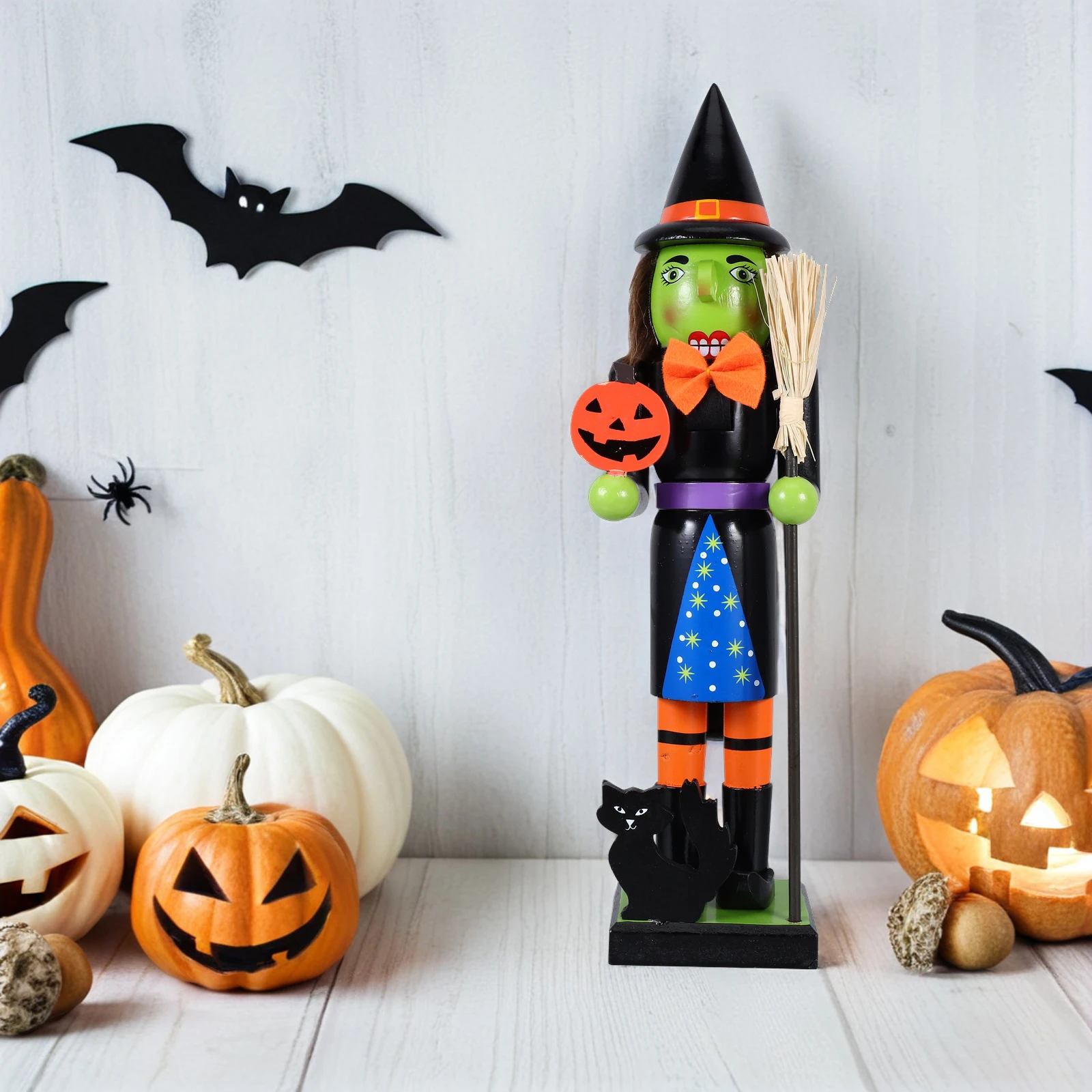 

Wooden Halloween Nutcracker Jack-O-Lantern Pumpkin Decoration For Party Centerpiece Spooky Indoor Ornament