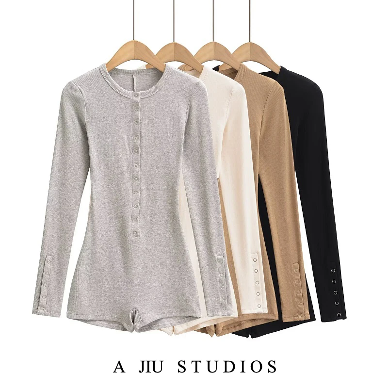 

Slim Fit Long Sve round Ne Комбинезон Женский комбинезон с эластичной резинкой на талии Street Sle Брючный костюм с высокой талией