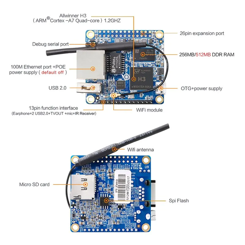 Imagem -04 - Laranja Pi-zero Lts h3 Quad-core Wifi Suporte Poe Android Ubuntu Debian Dissipador de Calor Opcional 512 mb Ram