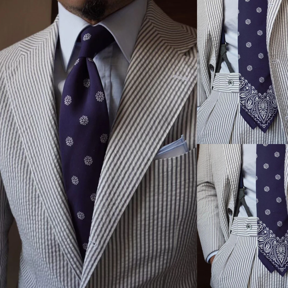 

Seersucker Мужские костюмы в тонкую полоску из 2 предметов Slim Fit Смокинг Куртка Пальто Брюки Жених Свадьба Жених Деловой Выпускной Формальный Индивидуальный