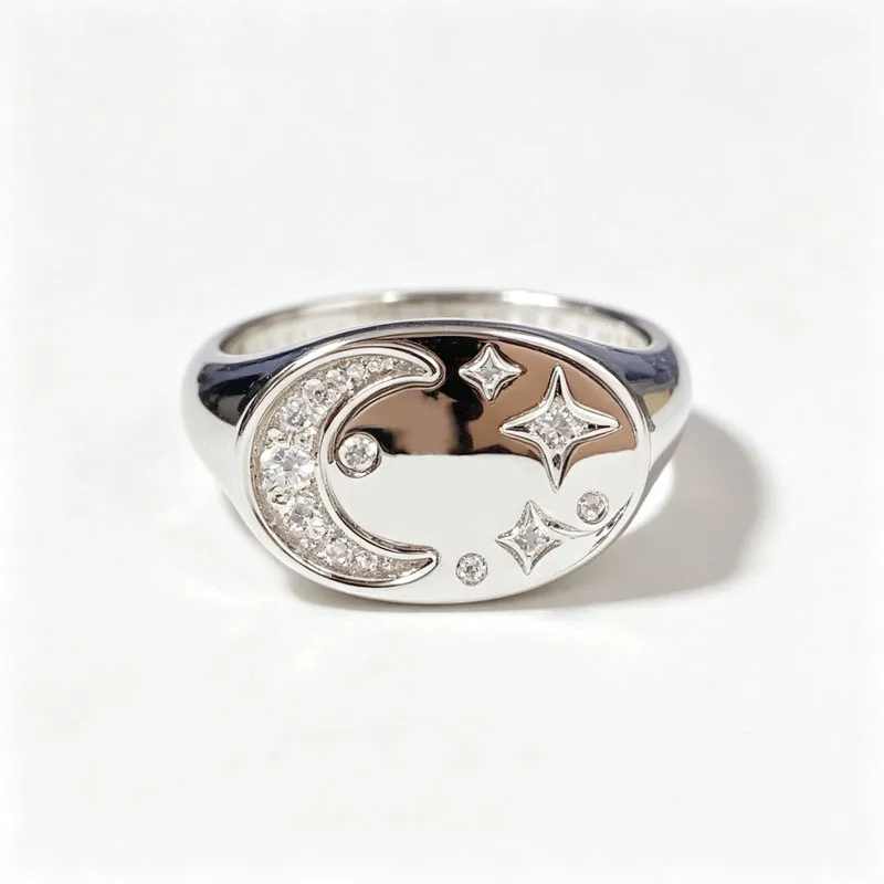 Star Moon Rhinestone Ring Alloy Sparkling Celestial Jewelry for Women Party Evening Gift