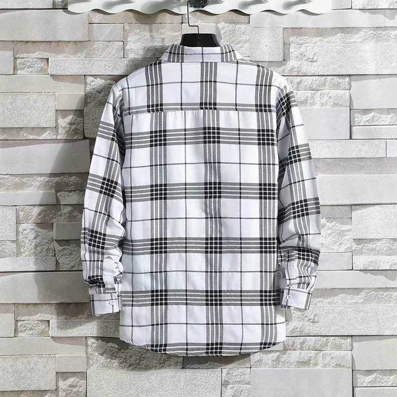 Long-sleeved plaid shirt for men summer loose everything big size thin ice silk shirt wear port wind coat tiktok internet celebr