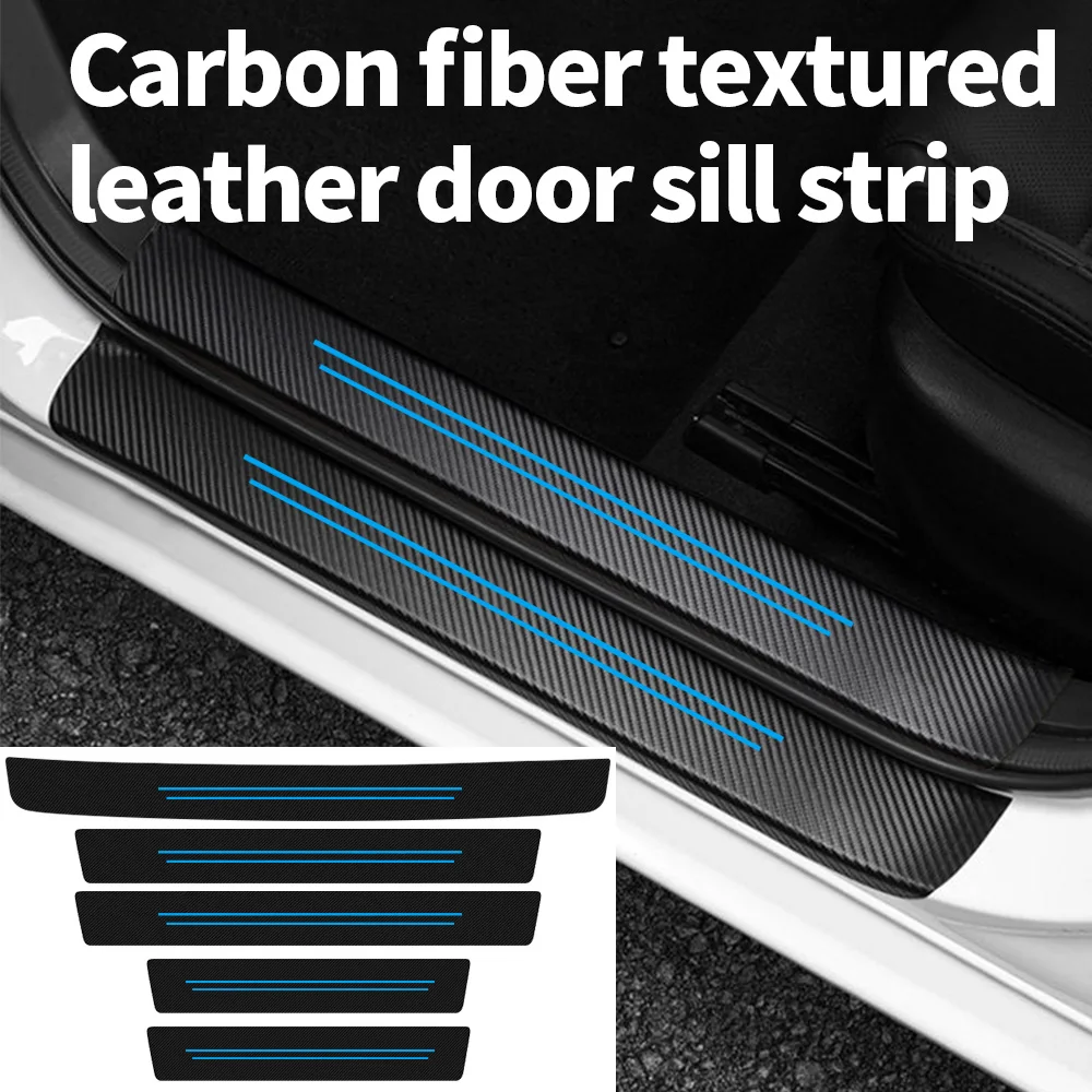 Car Door Sill Strip with Two Blue Lines, Personalized Creative Door Pedal Anti-Scratch Protective Sticker Decoration