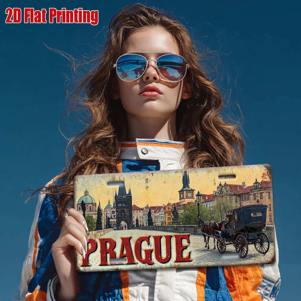 2D Flat, for Decorative Use Only, 2D Flat, Prague Czech Republic Vintage Metal Wall Art Sign - Large 2D Flat Vintage Metal Sign