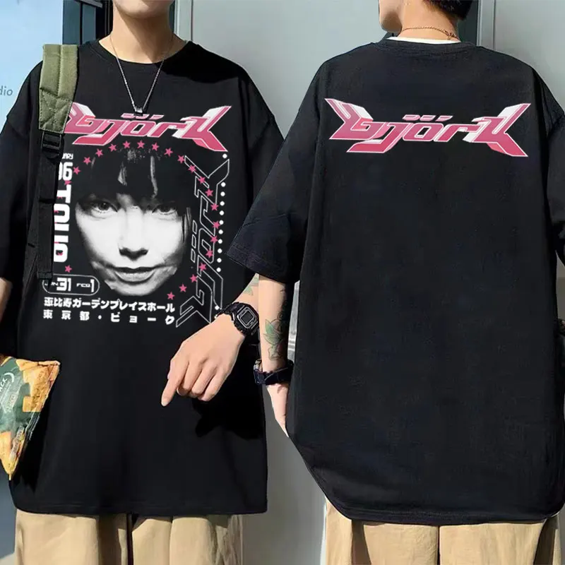 

Bjork Japanese Tour 1996 Music Album Double Sided Print T-shirt Men's Hip-Hop T Shirt Men Women Oversized Street Vintage Tshirt