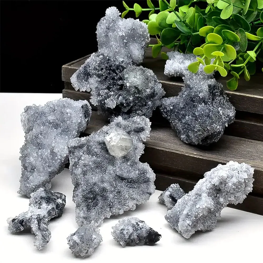 Grappe de cristal naturel noir et de fluorite-ornement décoratif pour la maison, l'aquarium et le jardin aménagement paysager énergie de guérison Stonr