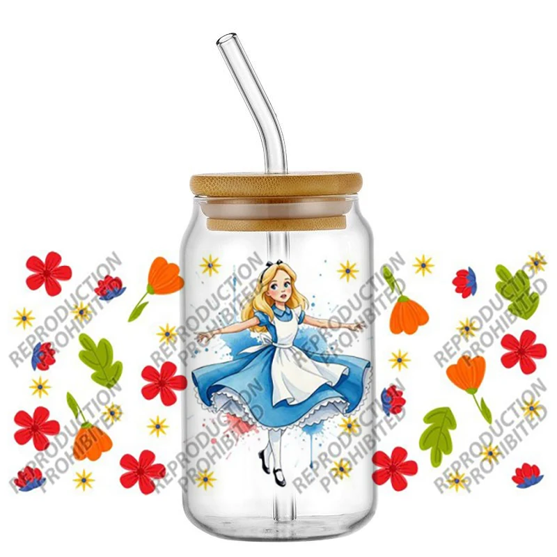 Hotsale Popular Cartoon Cute Alice 16oz UV DTF 3D Transfer Sticker Decals For Glass Can Cup Craft DIY Gift Creative