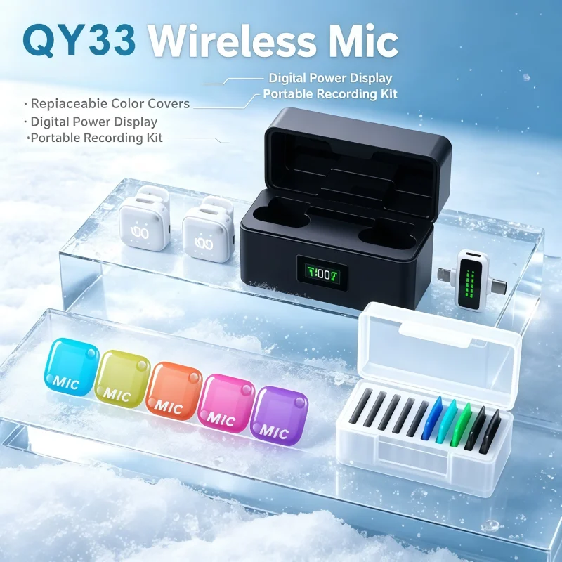 New QY33 Wireless Microphone, with replaceable color decorative cover, suitable for live streaming and Vlog shooting