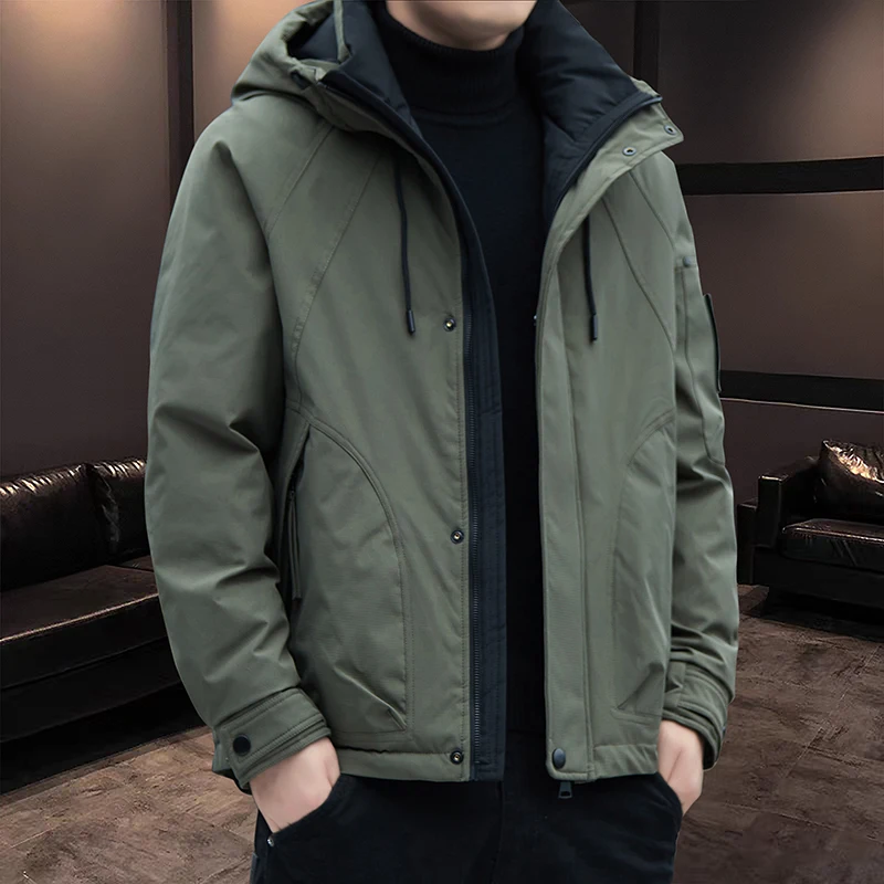 سترة رجالية مبطنة بالقطن سترة خارجية كاجوال سميكة ودافئة قصيرة أسفل سترة الخريف الشتاء مقنعين ملابس العمل بطة أسفل سترة #5