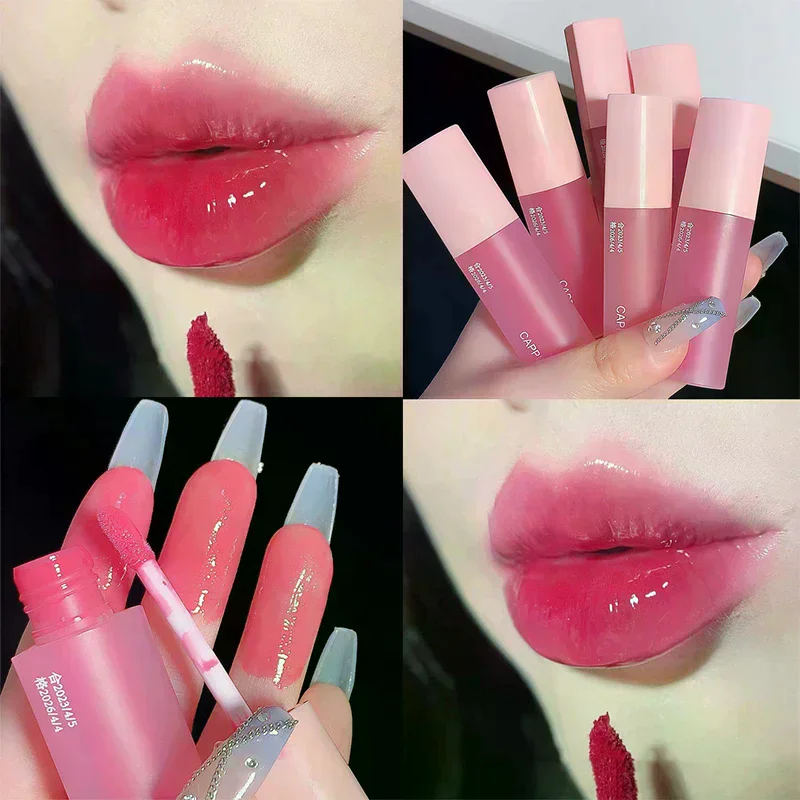 Cappuvini Love Heart Design Lip Glaze Mirror Water Light Glass Transparent Lip Gloss Moisturizing Female Cute Liquid Lipstick