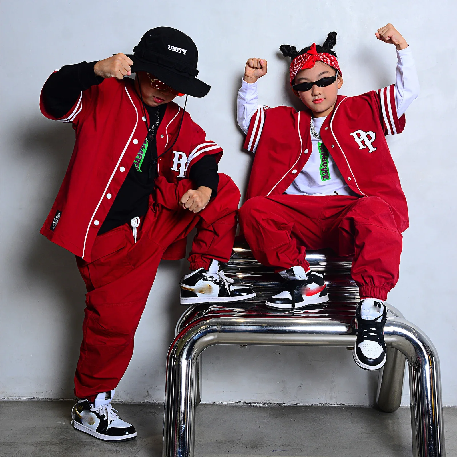 Modern Jazz Dance Hiphop Practice Clothes Festival Outfits Hip Hop Dance Clothes For Kids Red Outfits Jazz Street Dance Wear