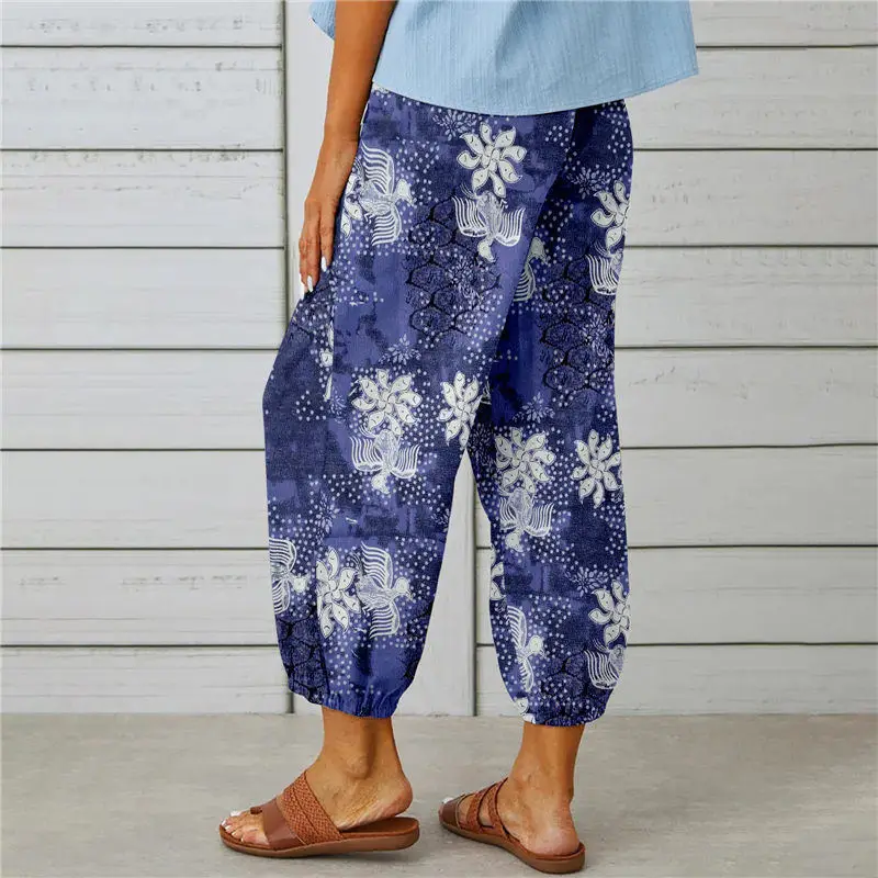 Leichte Damenhose mit elastischem Bund und Knöchelbündchen, bedruckt, bequem für den Alltag und den Urlaub – Detail 7