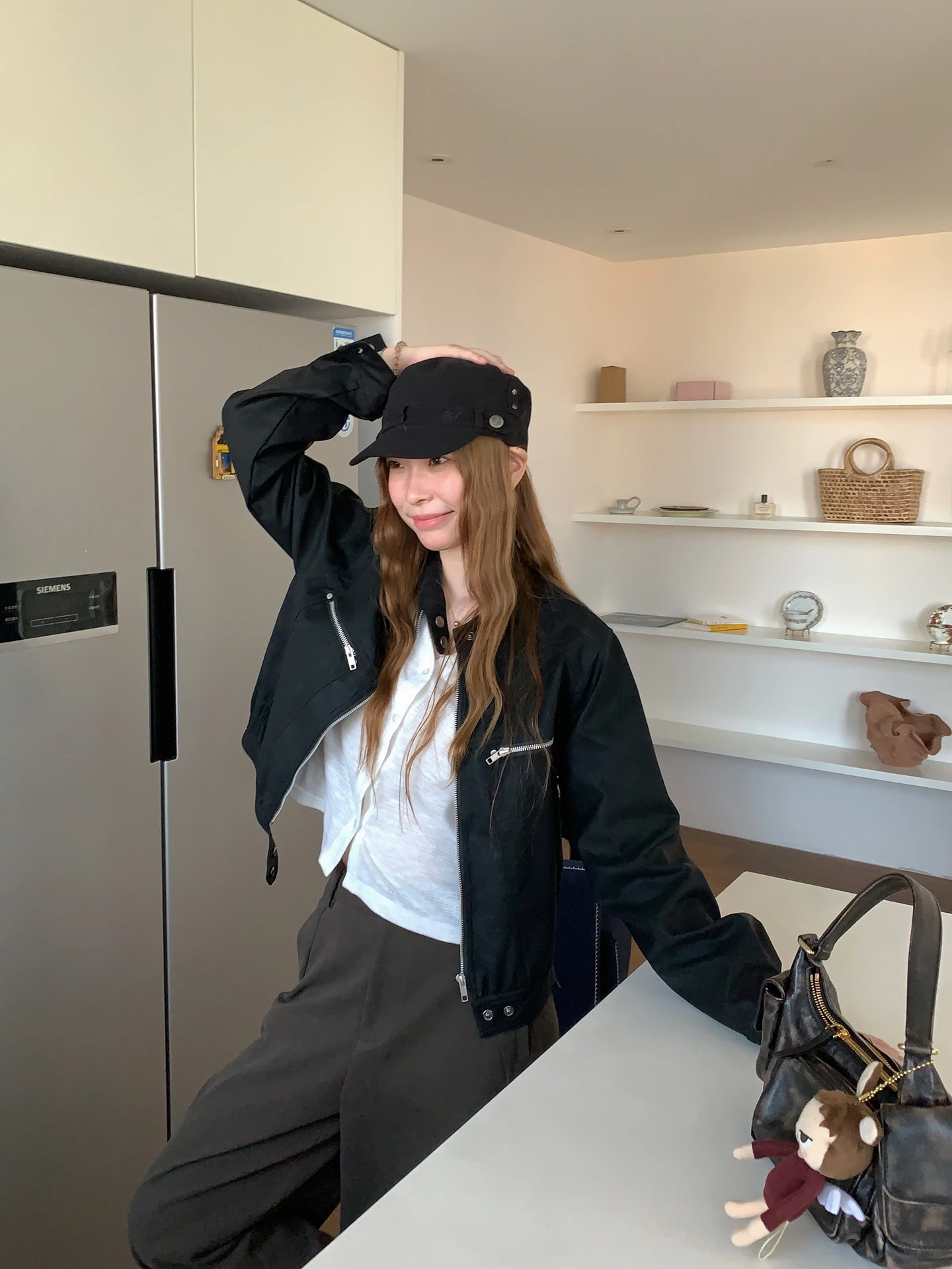 جاكيت نسائي جديد بتصميم أمريكي كلاسيكي للعمل من Heygirl، جاكيت طيران متنوع الألوان، معطف قصير من البولي يوريثان بقصة مستقيمة للخريف.