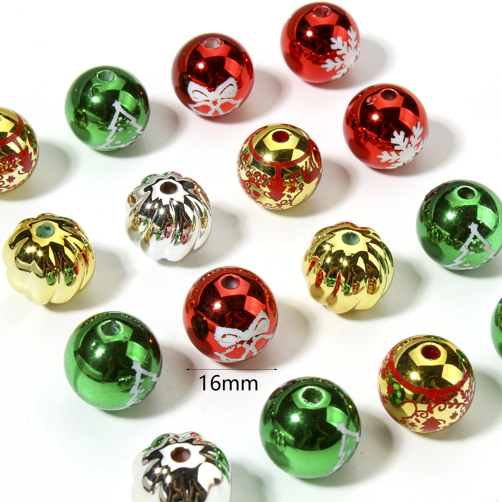 10 PCs Acrylic Beads For DIY Charm Jewelry Making At Random Mixed Color AB Rainbow Color Round Snowflake 16mm Dia.Hole: 2.6mm