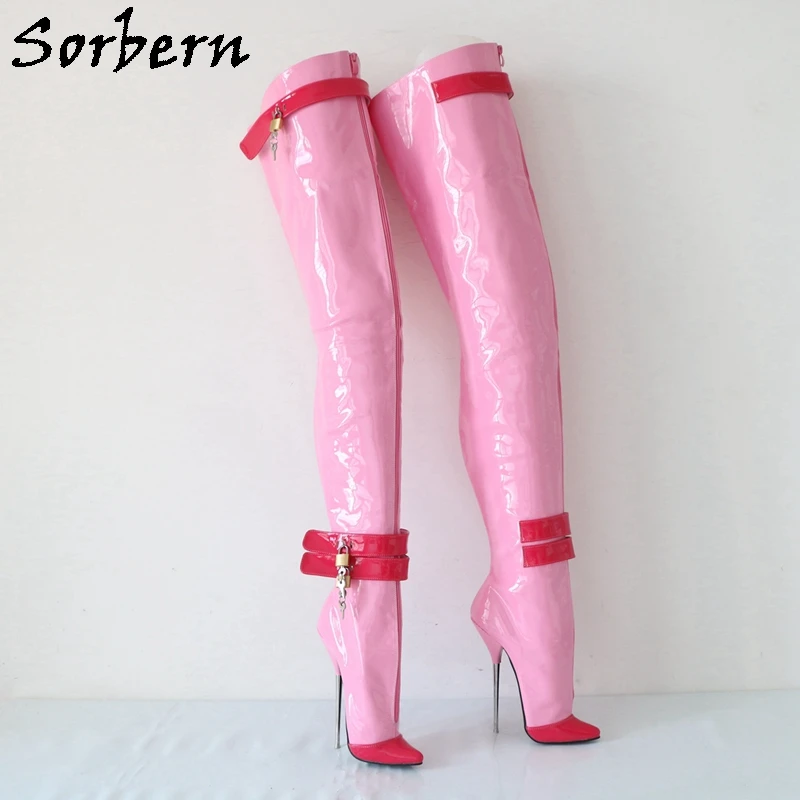 Sorbern 6 Locks Front Zipper Crotch Thigh High Boots Ballet Metal High Heels Sm Pinup Shoes Custom Fetish Shoes Custom Colors