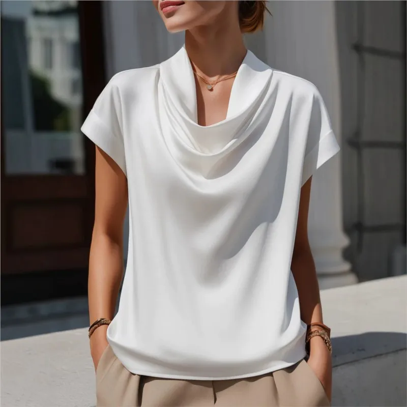 

Блузки в стиле бохо 2026: Новая летняя коллекция, топ с драпированным воротником и коротким рукавом, повседневная и универсальная рубашка для женщин