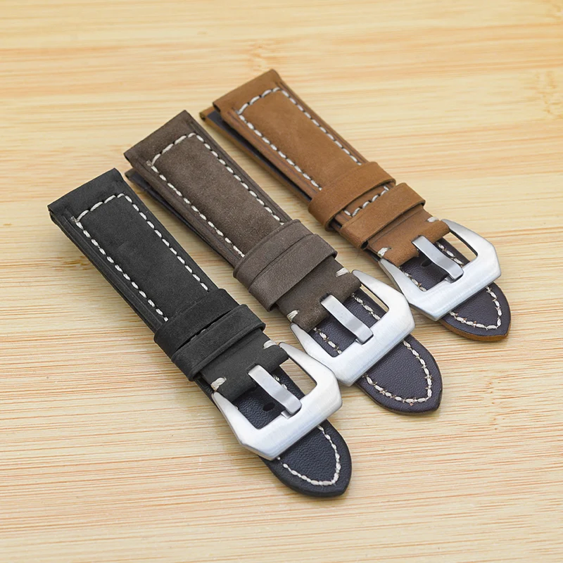 

22mm Brown Black Crazy horse Leather Strap Steel Buckle Retro Soft Strap Mechanical Watch Band Accessories Fits Seiko Watch Case