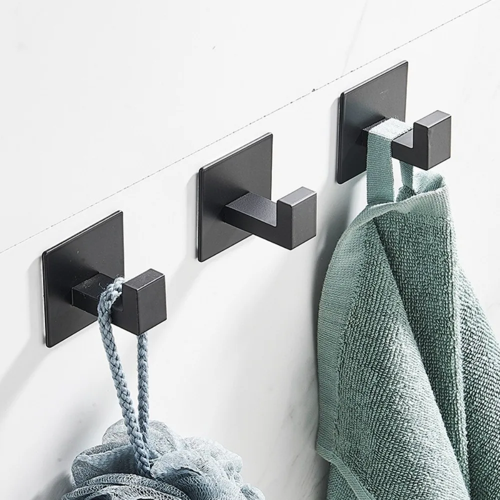 1pc Self-Adhesive Adhesive Wall Hooks Aluminum Wall Mounted Robe Hook No-Drill Rust-Proof Towel Hooks for Bath Kitchen Bedroom