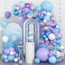 Ice and Snow Balloon Arch Set, Light Blue Purple White Balloon Garland with Silver Confetti Balloon, Metallic Blue Purple Balloon Decoration Frozen Theme Birthday Holiday Party Decoration Supplies