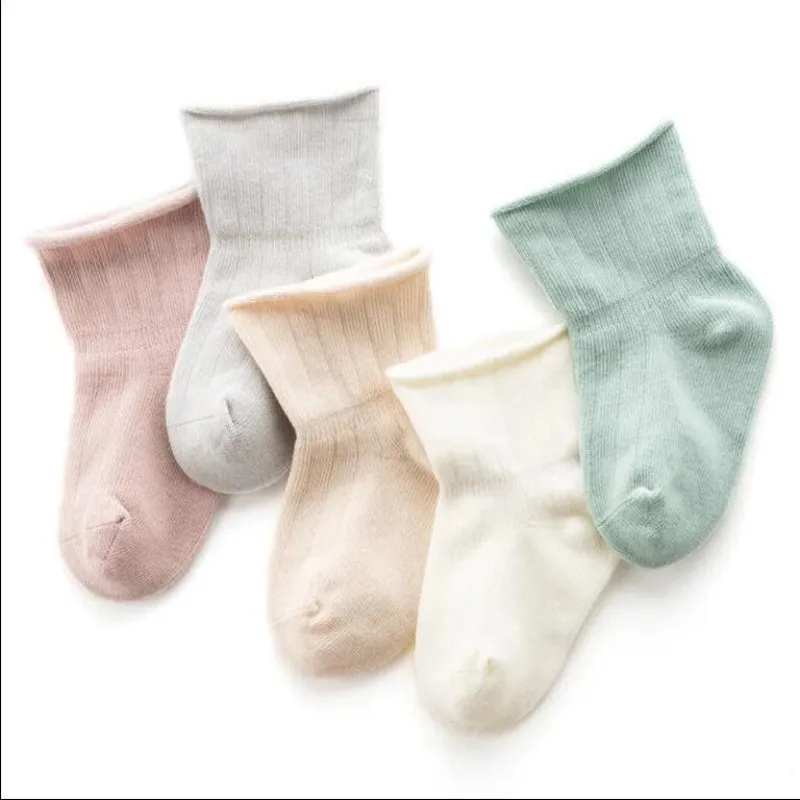 New 3pairs/lot All Season Infant Girls Socks Loose Mouth Breathable Solid Color Baby Girls Socks 100% Cotton  Children Sock Kit