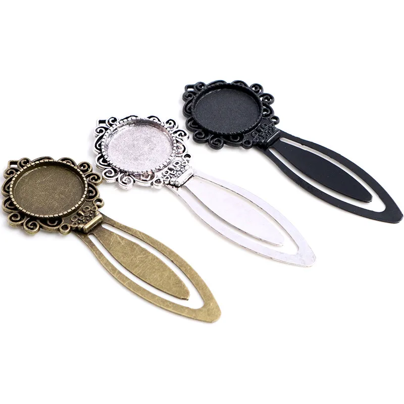 Fashion 2pcs 18mm 20mm Inner Size Antique Silver Plated Bronze Black Simple Style Handmade Bookmark Cabochon Base Cameo Setting