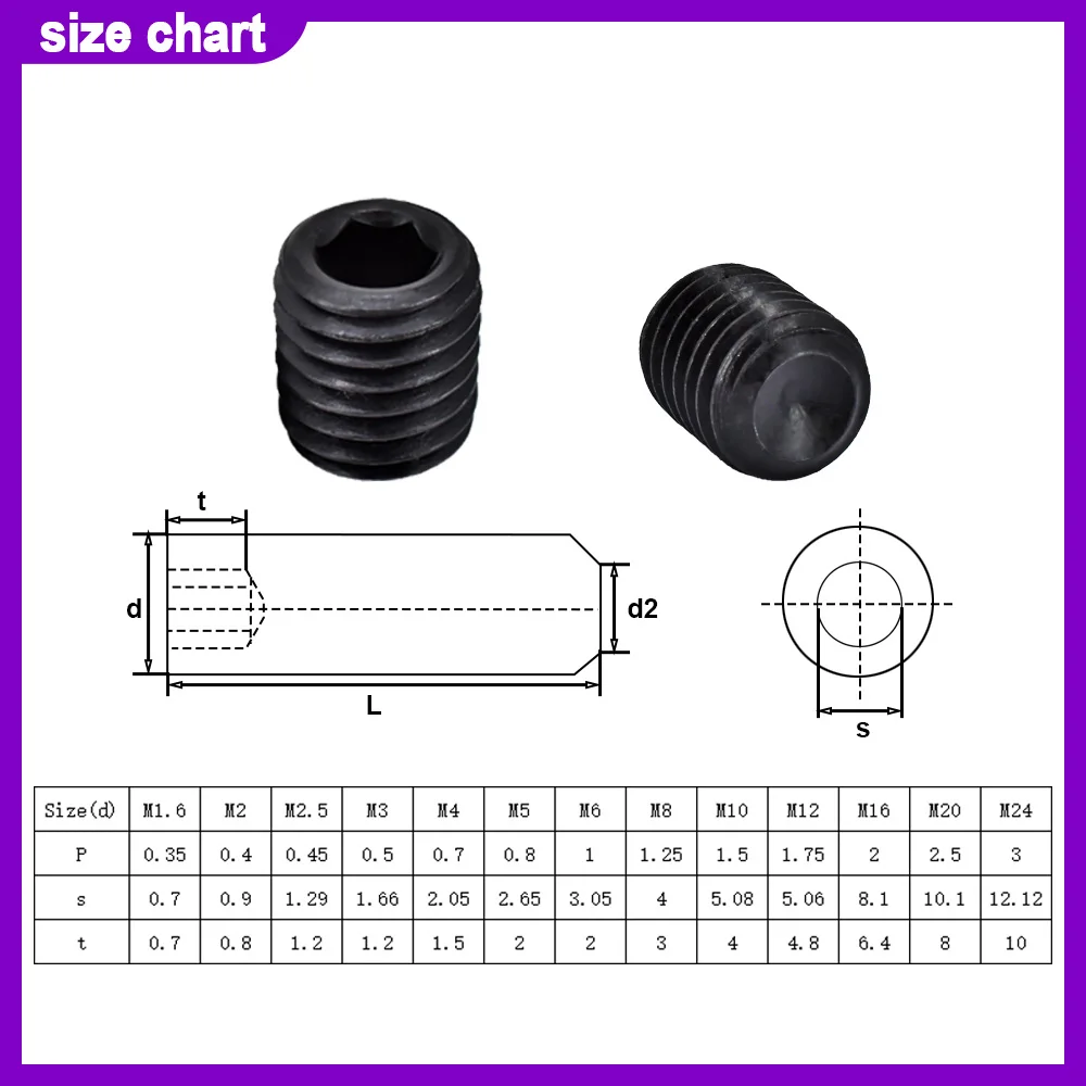 3-200Pcs 304 Stainless / Carbon Steel Hex Hexagon Socket Allen Cup Point Grub Bolt Set Screw DIN916 M2 M3 M4 M5 M6 M8 M10 M12