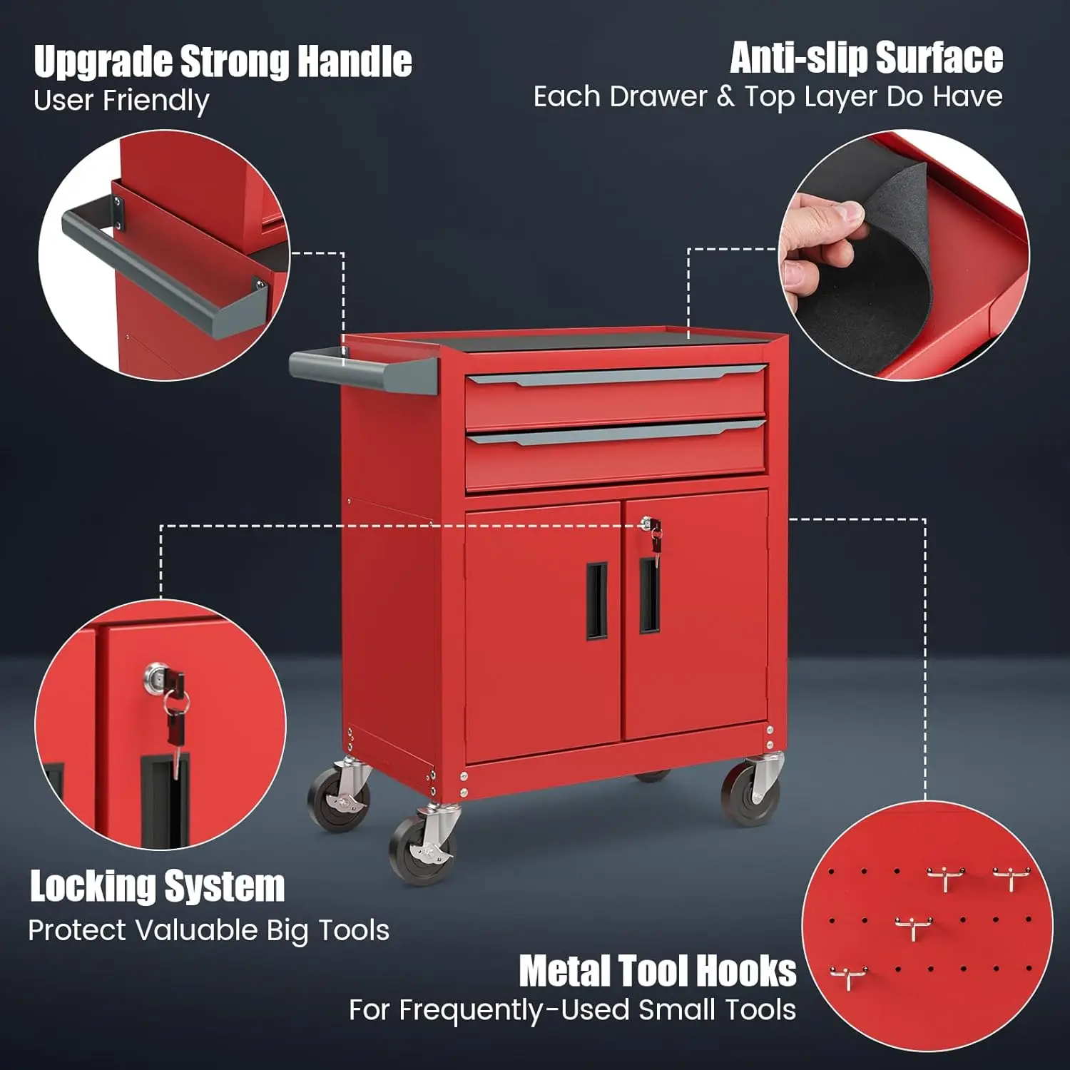 Large Rolling Tool-Chest with 6 Drawers Heavy Duty Tool-Cabinet on Wheels Lockable and Lock System for Garage Workshop