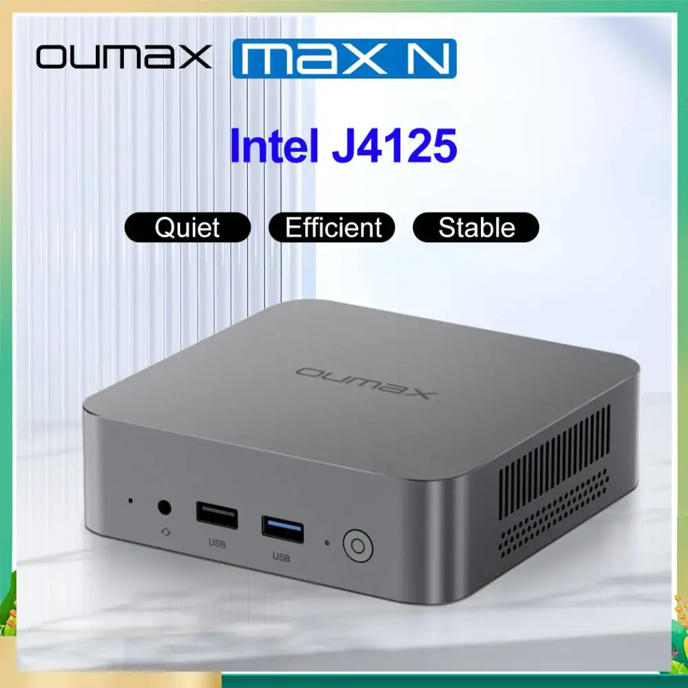 OUMAX MAX N Intel J4125 Mini PC DDR4 8GB 256GB 128GB Desktop Computer Quiet 4C4T 1000M LAN VS GK Mini S12 T8 Pro GMKtec GK3V