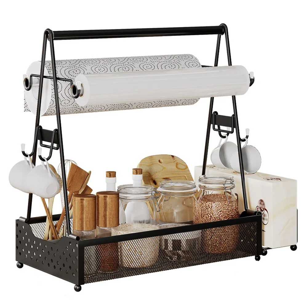 

BBQ Utensil Caddy W/ Paper Towel Holder Grill Caddy & Plate Holder Picnic Grill Condiment Caddy for Camping BBQ Kitchen