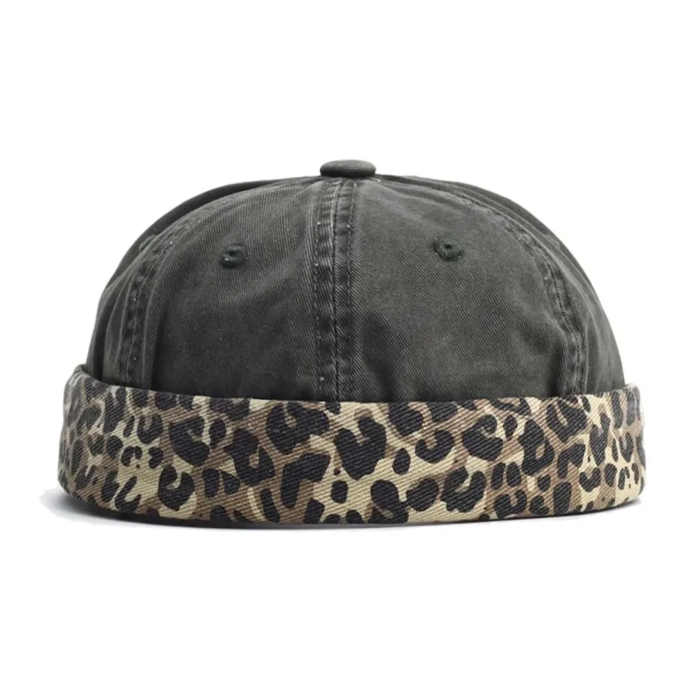 カジュアルレトロドッカーキャップヒョウ柄調節可能なヒップホップ帽子ウォッシュコットンバイザーなし家主キャップユニセックス