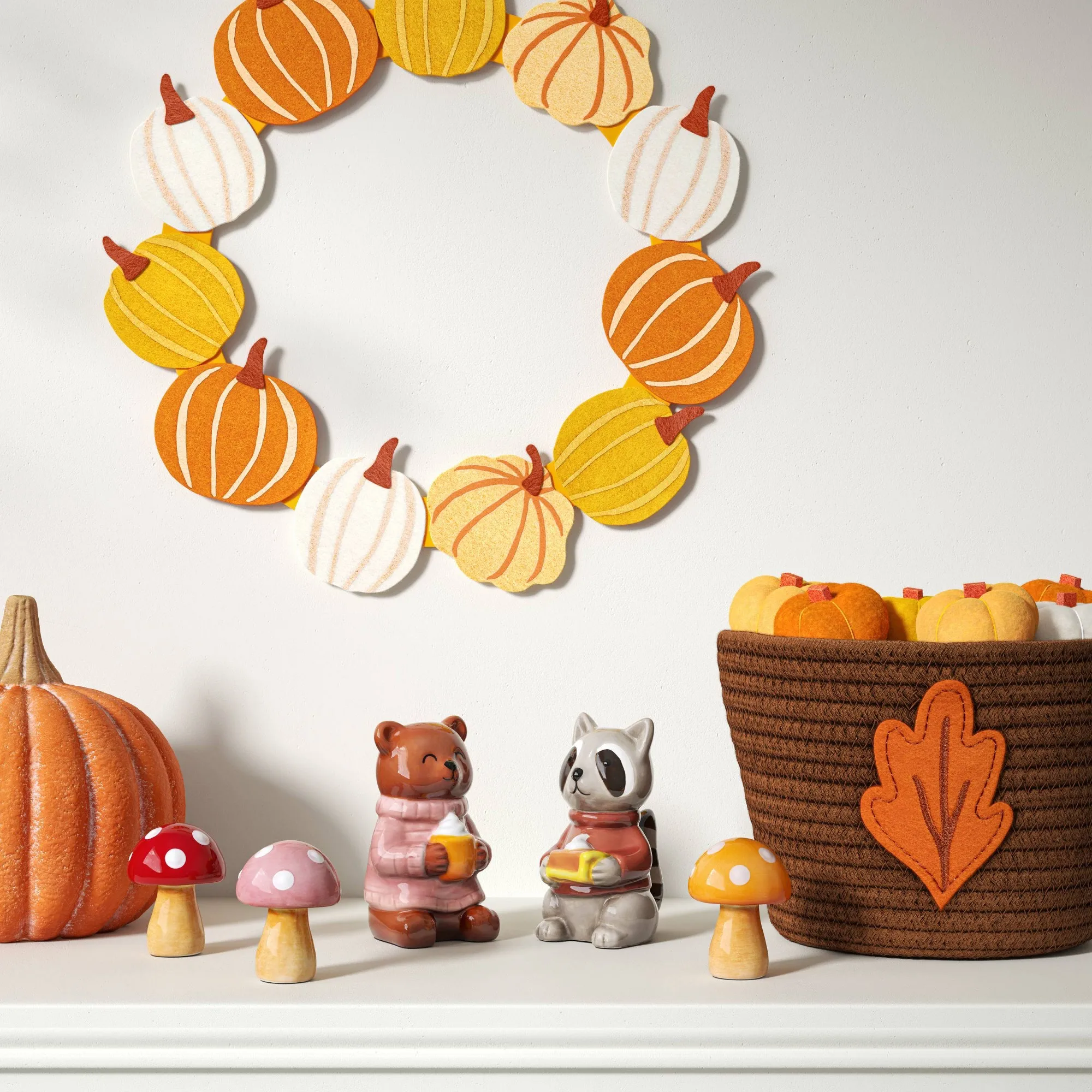 Harvest Ceramic Bear Figurine, Glazed Animal Statue For Autumn Mantel Shelf Tabletop Home Decor Accent