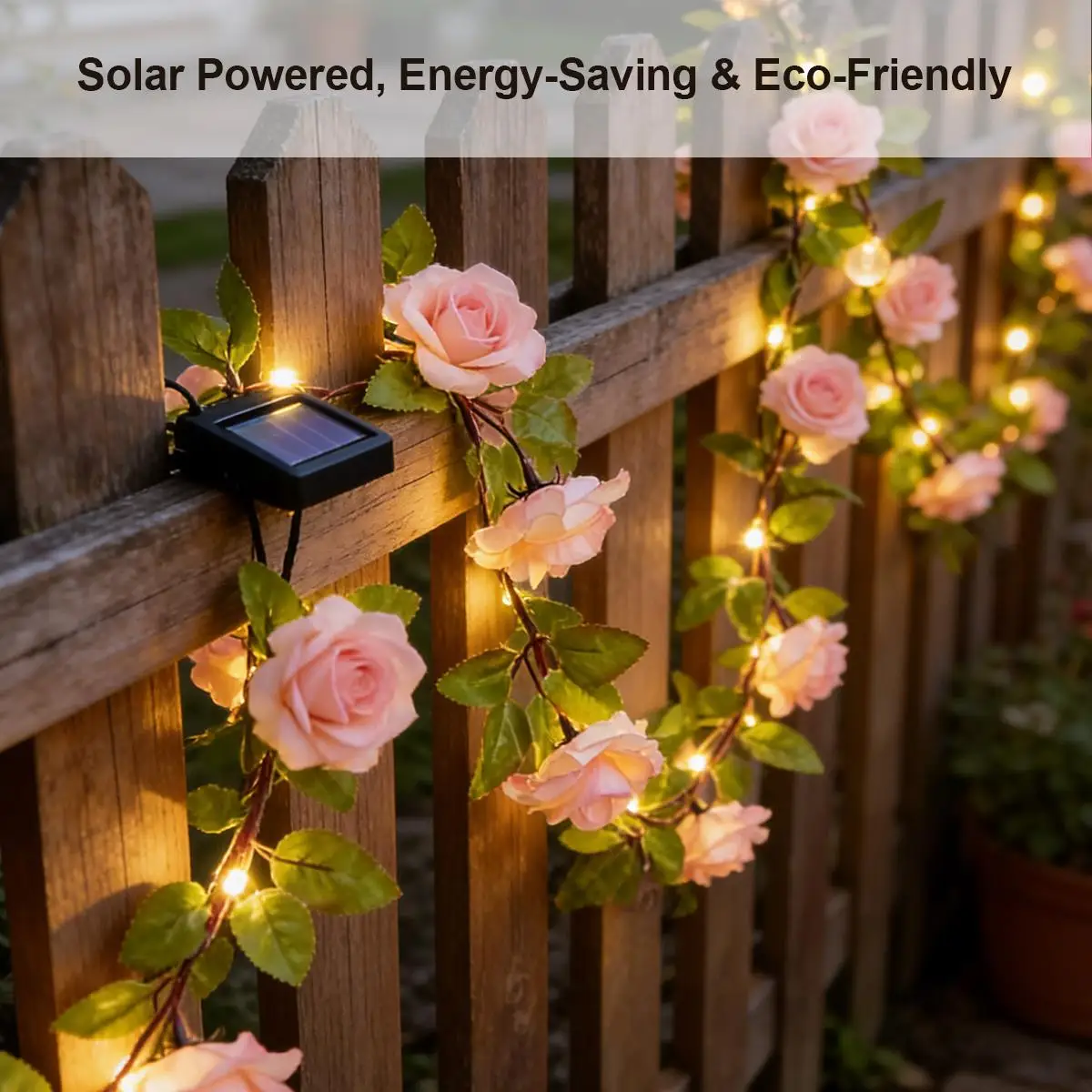 Solar Rose Vine String Light IP65 Waterproof Warm White Fake Blossom Fairy Garland Outdoor Yard Wall Balcony Decor Ornament Led