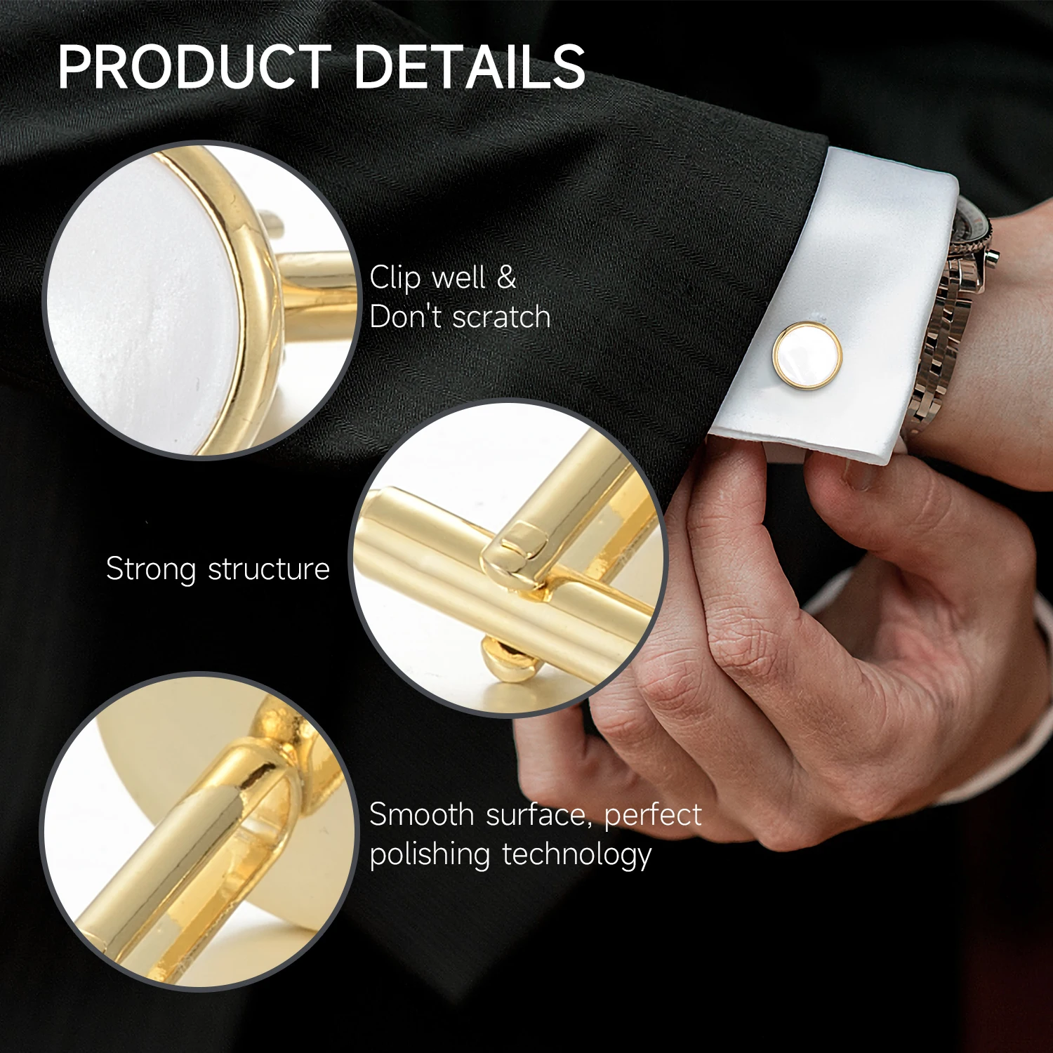 4 Arten Manschettenknöpfe Smoking-Knopfset Weiße Smoking-Knopfleisten mit Mustern für Herren-Accessoires Hochzeitsgast-Geschenk Papa Ehemann Hemd – Detail 1