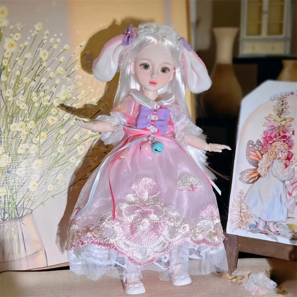 Coelho menina 30cm boneca bjd cabelo longo estrelado olhos azuis vestir-se bonecas bjd olhos atraentes bonecas articuladas