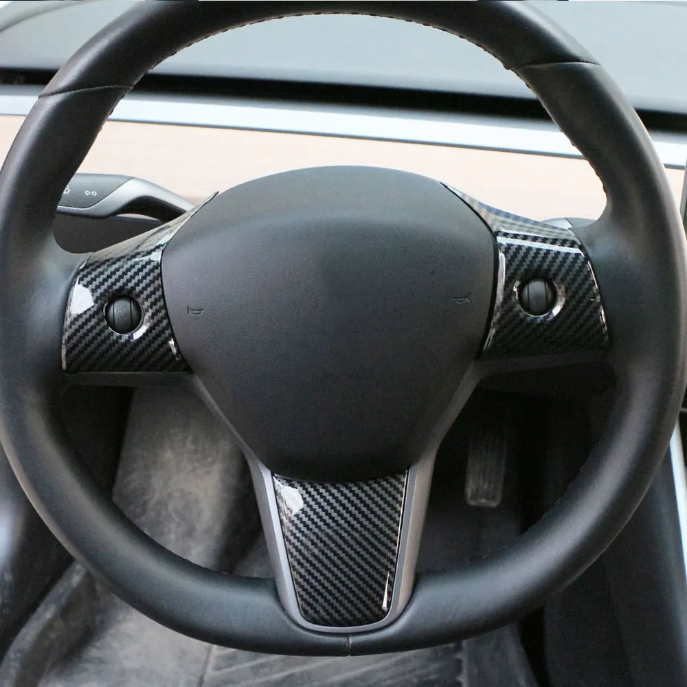 Carbon Fiber Car Steering Wheel Buttons Panel Sticker Trim Cover for Tesla Model 3 2016-2022 Model Y 2019-2022 Accessories