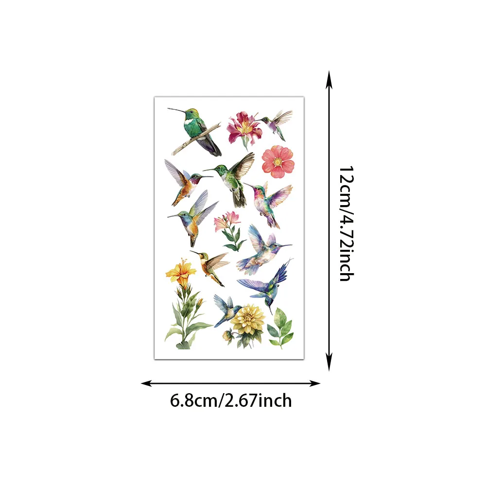 Autocollant de Faux Tatouage Personnalisé en Forme de Colibri, Accessoire Rétro de Qualité Supérieure, Résistant à l'Eau et Durable, 10 Pièces