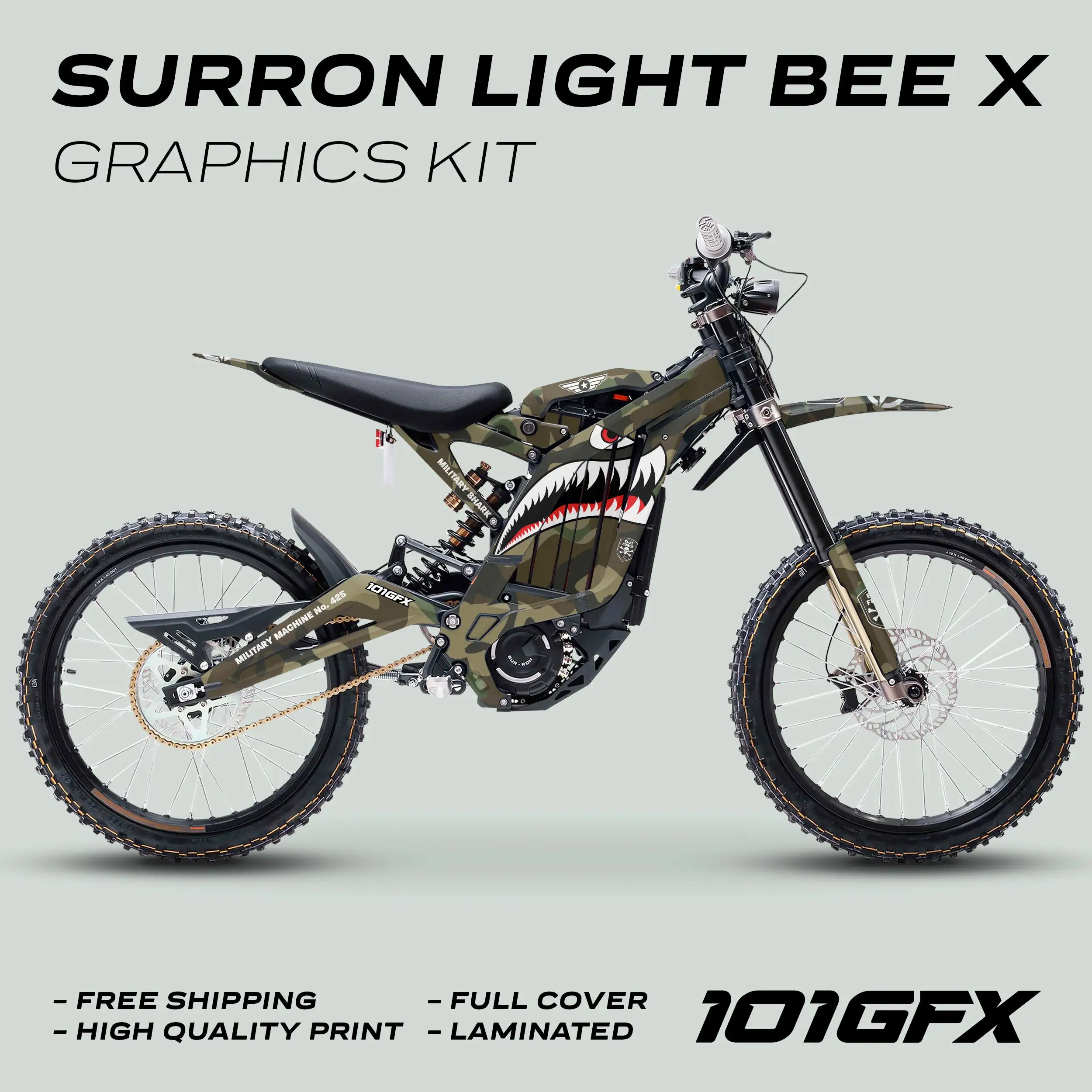 Graphics Kit MILITARY SHARK CAMO Decals Stickers Laminated Army Tiger Air Force  L1E eBike Emoto For Surron Light Bee X