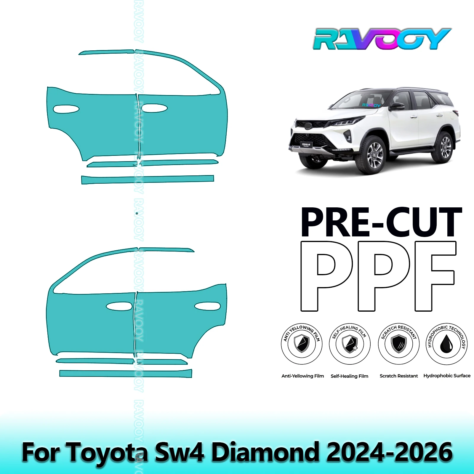 

For Toyota Sw4 Diamond 2024-2026 8.5mil Clear Matte Pre-Cut PPF Door & A/B Pillar Kit TPU Paint Protection Film Set