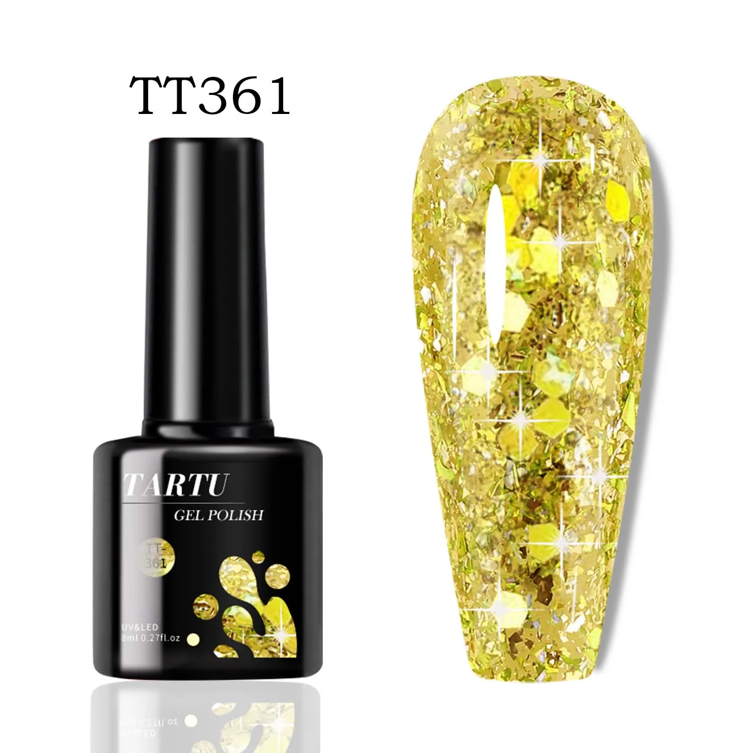 8ml Gold Glitter Holographic Glitter Gel Nail Polish Removable LED/UV Long-Lasting Glitter Sequins Home Nail Art Salon
