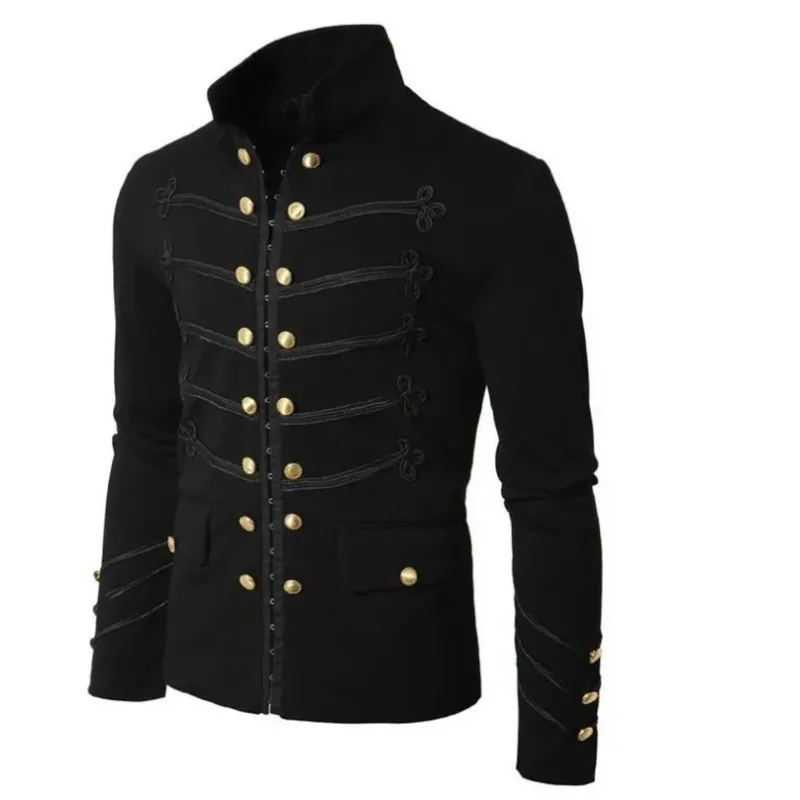 2024 Men Gothic Clothing Military Jackets Medieval Vintage Jacket Stand Collar Rock Frock Coat Men\'s Retro Punk Coat Jacket