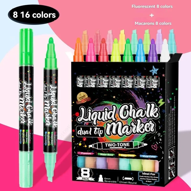 16 لونًا من أقلام الطباشير السائلة - أقلام صانع الطباشير القابلة للغسل والرطبة للسبورة البيضاء لمبة إضاءة نافذة زجاجية جرافيتي Ar #1