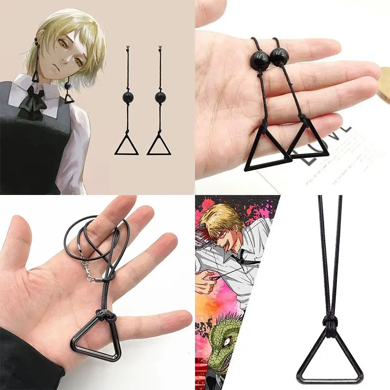 Pendientes de motosierra de Anime para hombre, diablo hambriento Makima, Clips para las orejas negros, colgante de collar Denji Pochita, accesorios de joyería para fiesta