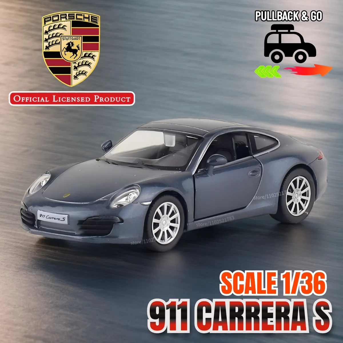 

Porsche 911 Carrera S AMG 1:36 Scale Pullback Toy Car Model Official Licensed Diecast Vehicle Replica Xmas Gift Kid Boy Toy