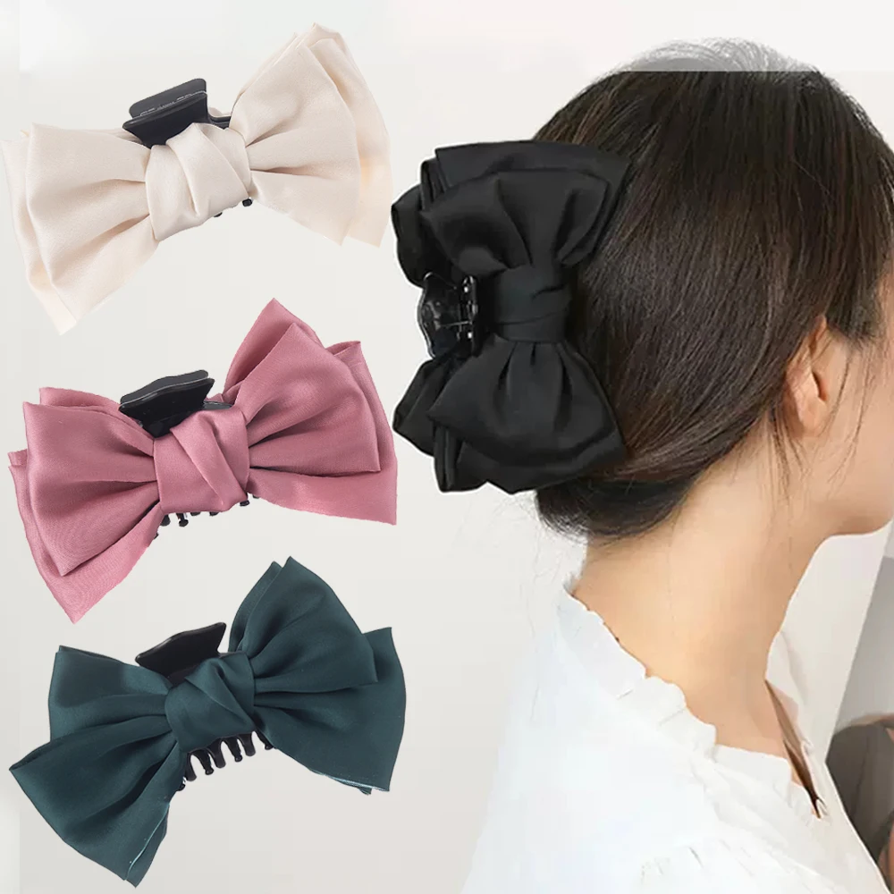 Korea Sweet Double Sided Big Bow Hair Claws Barrettes Women Bowknot Shark Hair Clip Clamp Girl Hairpin Headwear Hair Accessories