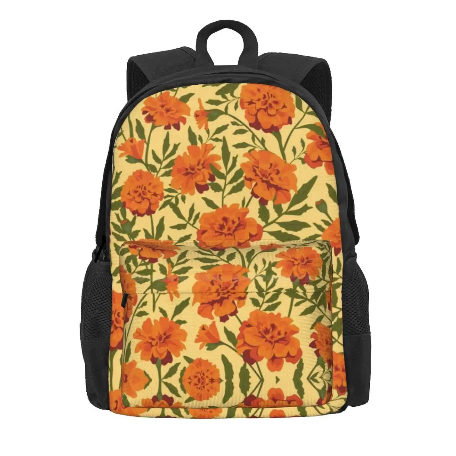 Marigold Flowers Pattern Hot Sale Schoolbag Backpack Fashion Bags Bouquet Orange Flowers Flourish Floral Pattern Bloom Blossom