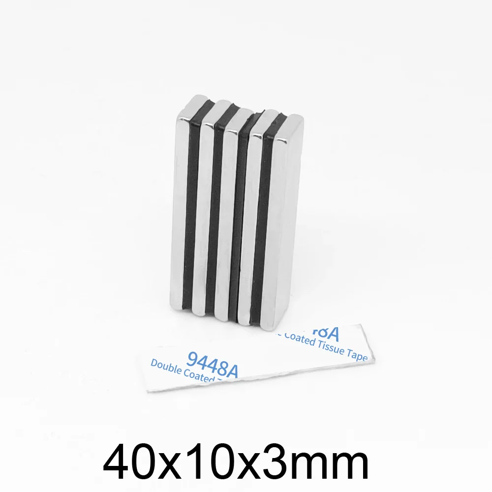 2/5/10/20/30/50PCS 40x10x3mm Block Powerful Strong Magnetic Magnets 40*10*3 Quadrate Permanent NdFeB Magnet With 3M Tape 40x10x3