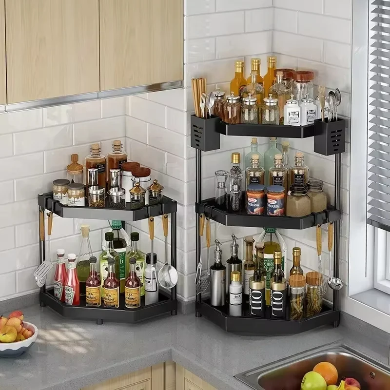 

Punch-Free Multi-Layer Stainless Steel Spice Rack - Corner Triangle Shelf for Kitchen Storage