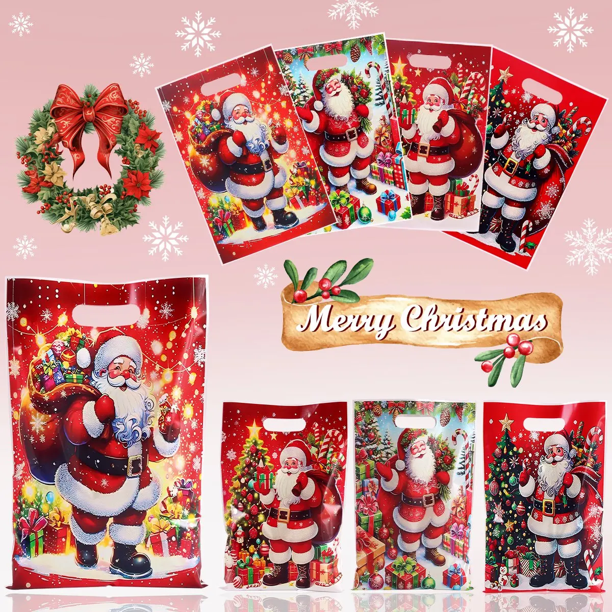 50 Stück Weihnachtsgeschenktüten Weihnachtsmann Tragetaschen Weihnachtsdekoration für Zuhause 2025 Geschenkverpackungsbeutel Navidad Natal Neujahr 2026 – Detail 1