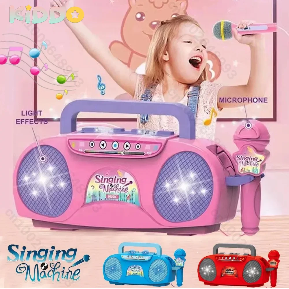 Microfono per macchina da canto per karaoke per bambini con luci Giocattolo portatile per bambini Strumento musicale educativo Regalo per ragazze Ragazzo