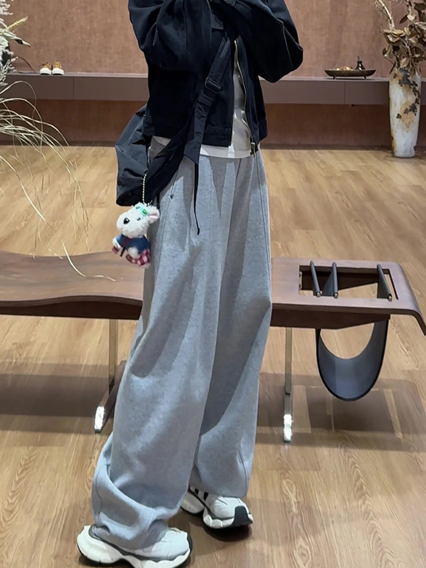 Faionable pantalones sueltos de pierna ancha Color puro Spor pantalones casuales coreano Sle corte recto l cintura para ir al trabajo amigable